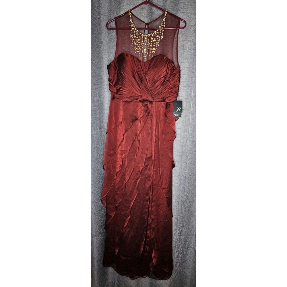 Adrianna Papell Gown Flutter Jewel Neck Maroon NEW NWT sz 16 MSRP $240